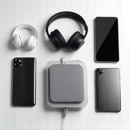 Tech gadgets on review table